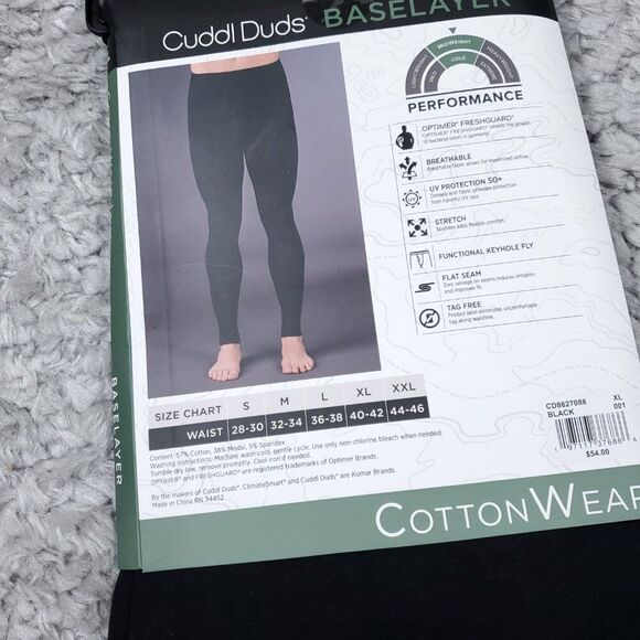 Cuddl Duds Men's Performance Baselayer Black CottonWear Thermal Pants Keyhole XL - Picture 6 of 6